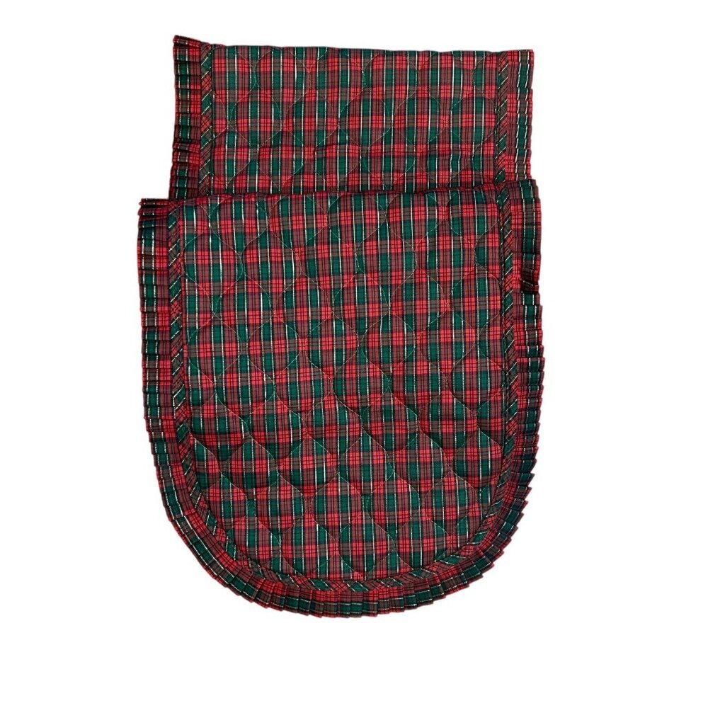 Table Runner Holiday Christmas Red Green Plaid Quilted Ruffled Edge